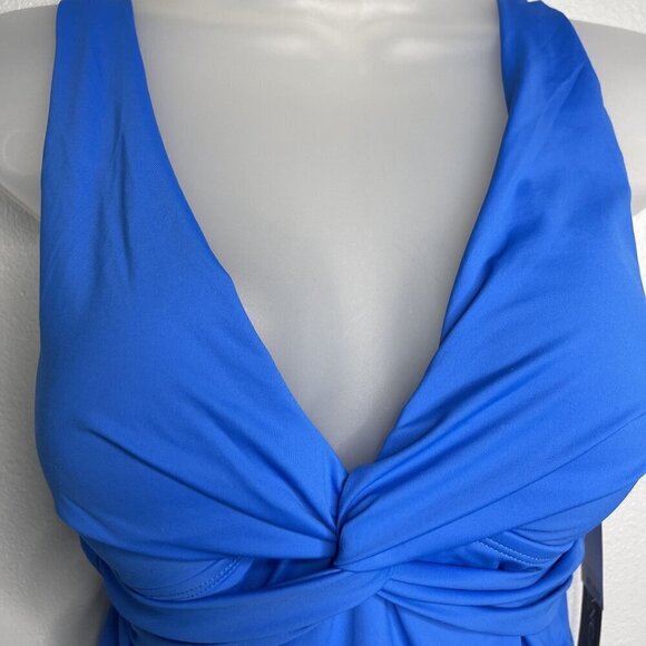 La Blanca Twist Front Tankini Swimsuit TOP SZ 6 Blue Tie Back NEW - Picture 5 of 12
